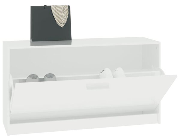 Magasfényű fehér cipőpad 80 x 24 x 45 cm rétegelt fa
