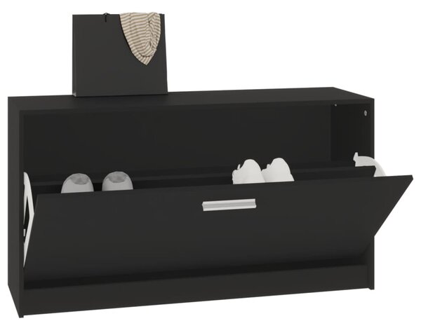 Fekete cipőpad 80 x 24 x 45 cm rétegelt fából