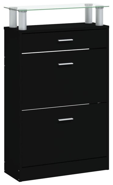 Fekete szerelt fa cipőszekrény 63 x 24 x 104 cm