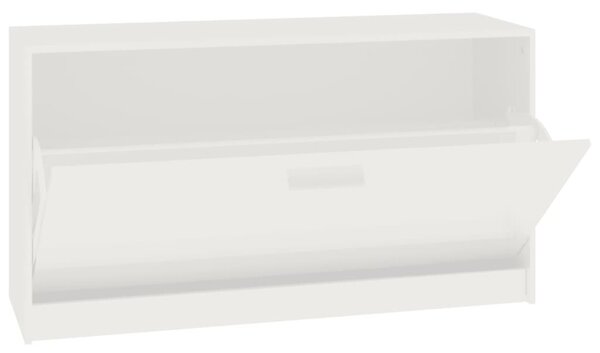 Magasfényű fehér cipőpad 80 x 24 x 45 cm rétegelt fa