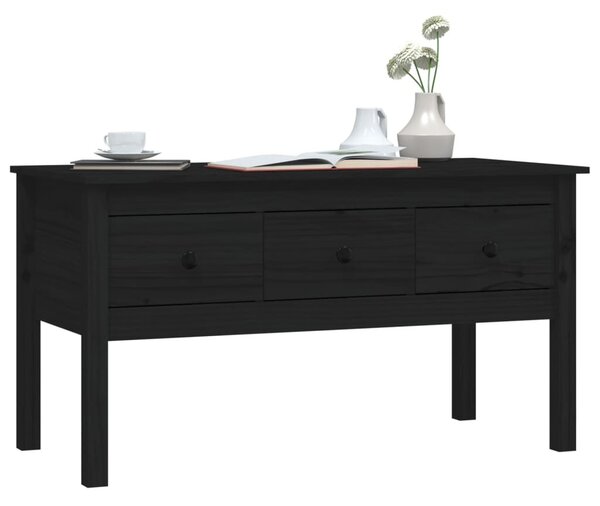 Fekete tömör fenyőfa dohányzóasztal 102 x 49 x 55 cm