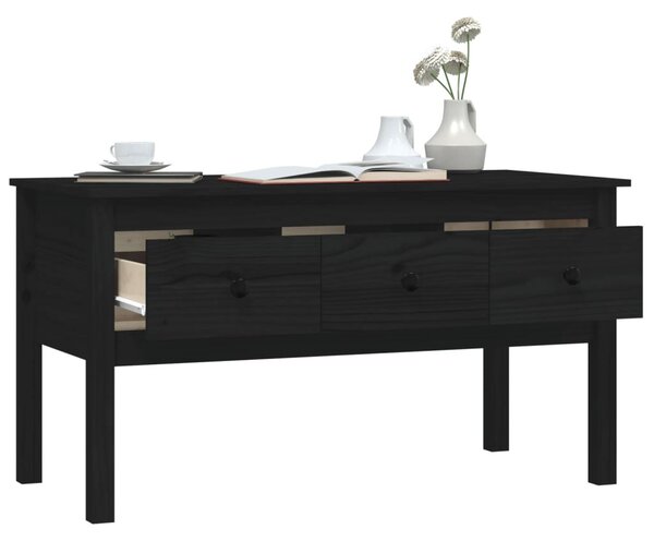 Fekete tömör fenyőfa dohányzóasztal 102 x 49 x 55 cm