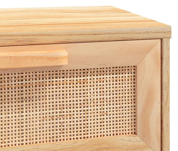 Barna tömör fenyő és természetes rattan kisasztal 80x30x75 cm