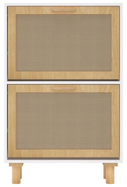 Fehér szerelt fa és természetes rattan cipőszekrény 52x25x80 cm