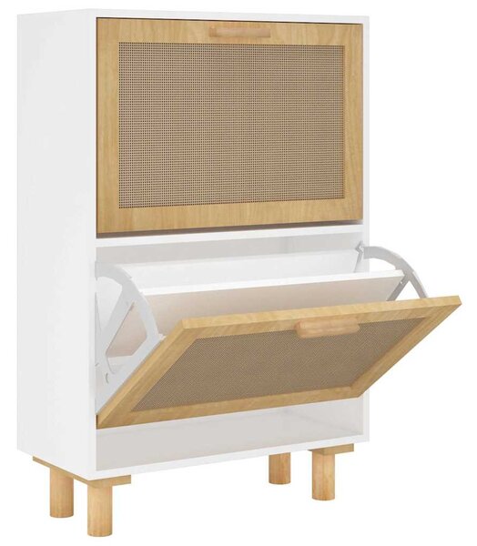 Fehér szerelt fa és természetes rattan cipőszekrény 52x25x80 cm