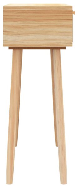 Barna tömör fenyő és természetes rattan kisasztal 80x30x75 cm