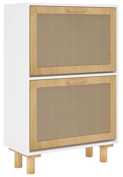 Fehér szerelt fa és természetes rattan cipőszekrény 52x25x80 cm