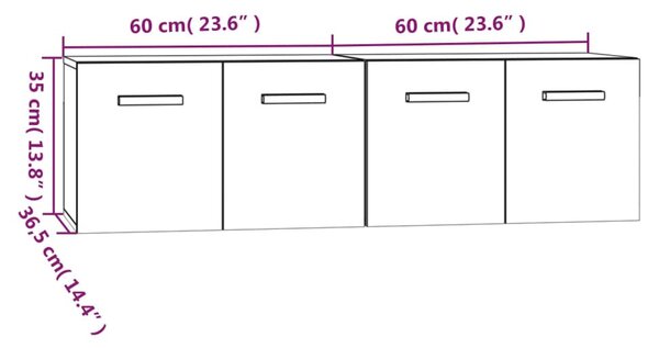 2 db füstös tölgy színű szerelt fa faliszekrény 60x36,5x35 cm