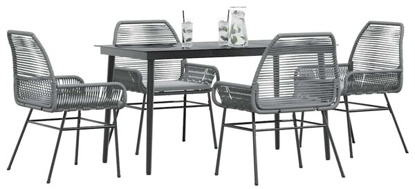 5 részes szürke polyrattan üveg kerti étkezőgarnitúra párnával