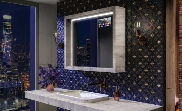 LED fürdőszobai tükör WoodenFrame kerettel, Oslo tölgy színben
