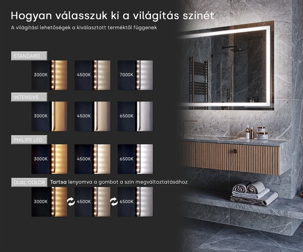 LED fürdőszobai tükör WoodenFrame kerettel, Oslo tölgy színben