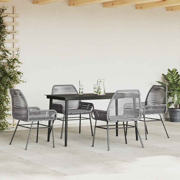 5 részes szürke polyrattan üveg kerti étkezőgarnitúra párnával