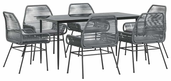 7 részes szürke polyrattan üveg kerti étkezőgarnitúra párnával