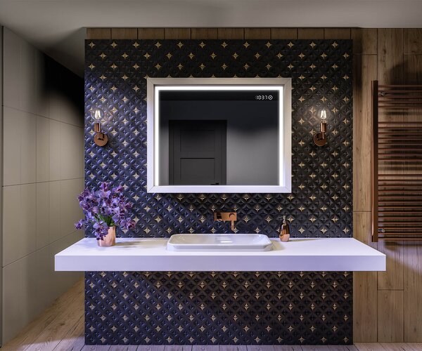 LED fürdőszobai tükör WoodenFrame kerettel, Oslo tölgy színben