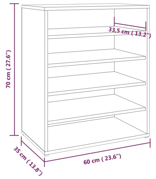 Füstös tölgy színű szerelt fa cipősszekrény 60 x 35 x 70 cm