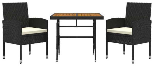 3 részes fekete polirattan kültéri étkezőgarnitúra