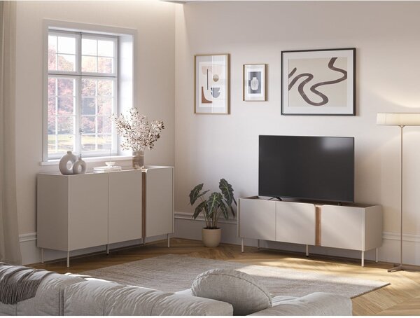 Krémszínű-natúr színű TV-állvány tölgyfa dekorral 140x53x35 cm Lucile – Marckeric
