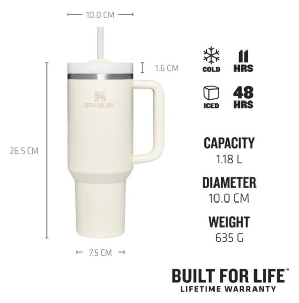 Krémszínű rozsdamentes acél termosz szívószállal 1,18 l Quencher H2.0 FlowState Tumbler Cream – Stanley