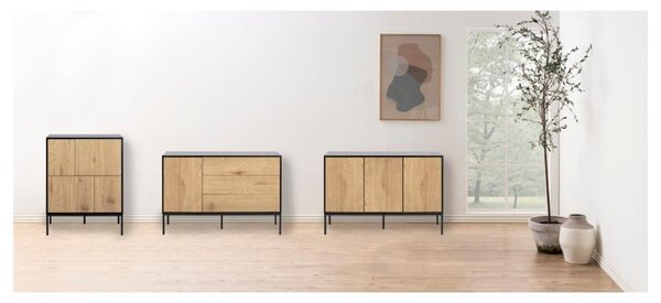 Fekete-natúr színű magas komód tölgyfa dekorral 80x103 cm Seaford – Actona