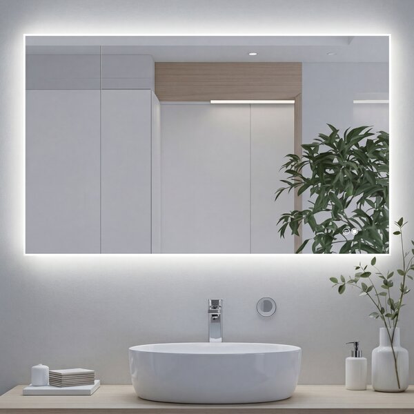 Téglalap alakú LED fürdőszobatükör 80x60/60x80 cm, két színben, érintéses kapcsolóval, fűtőpaddal
