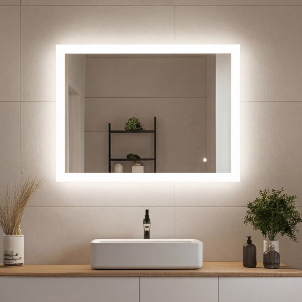 Téglalap alakú fürdőszobai tükör LED világítással 80x60 cm - Dual color, Érintőkapcsoló