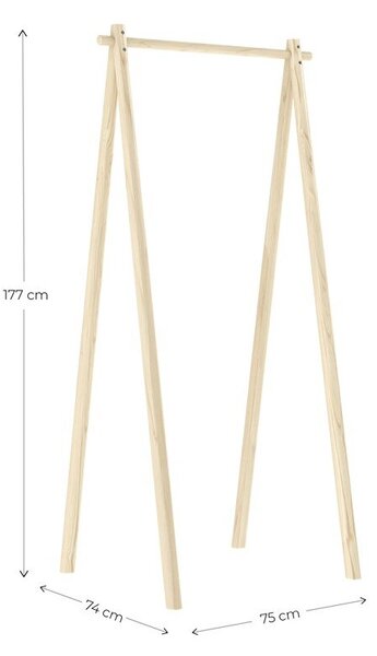 Natúr színű borovi fenyő ruhatartó állvány Hongi – Karup Design