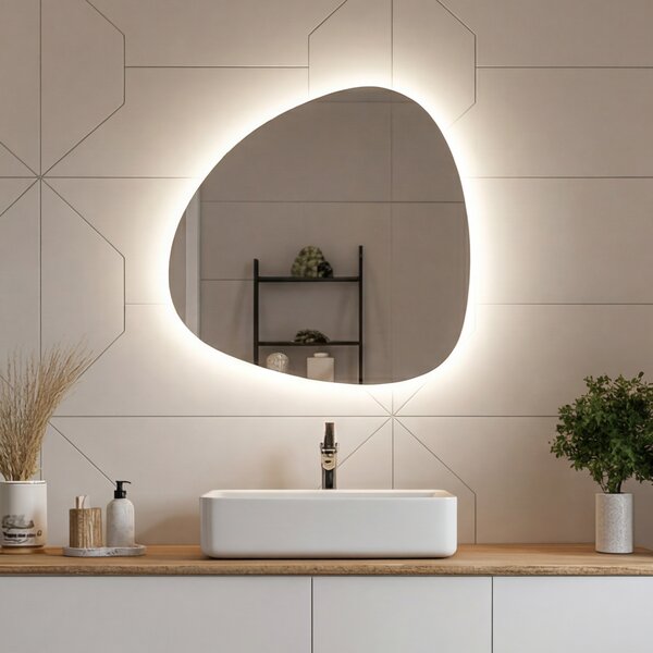 Szabálytalan formájú dekoratív LED megvilágított tükör 54x54 cm semleges fényű 4500K