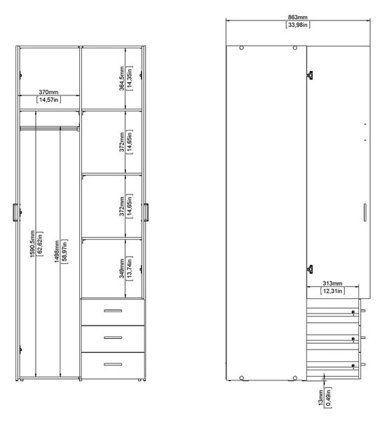 Fehér ruhásszekrény 78x200 cm Space – Tvilum