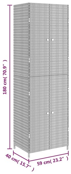 Szürke polyrattan kerti tárolószekrény 59 x 40 x 180 cm