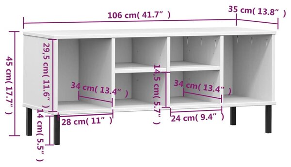 OSLO fehér tömör fa cipőszekrény fém lábakkal 106 x 35 x 45 cm