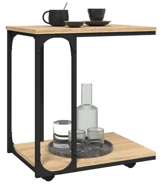 Sonoma tölgy szerelt fa kisasztal kerekekkel 50 x 35 x 55,5 cm