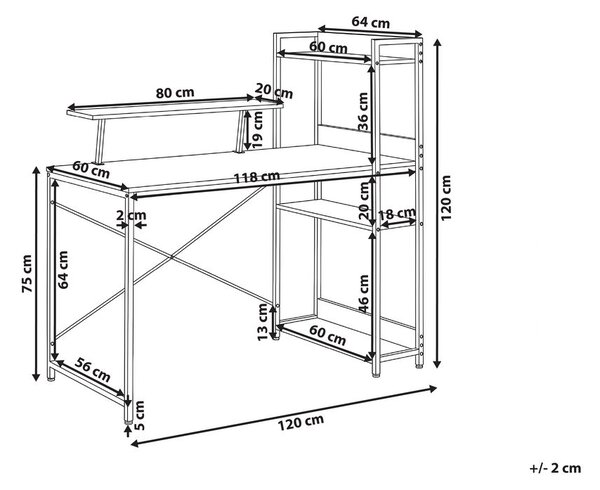 Íróasztal BILOXY Fekete 120 cm 64 cm polcokkal