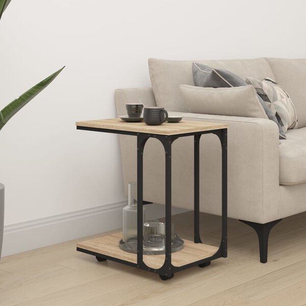 Sonoma tölgy szerelt fa kisasztal kerekekkel 50 x 35 x 55,5 cm