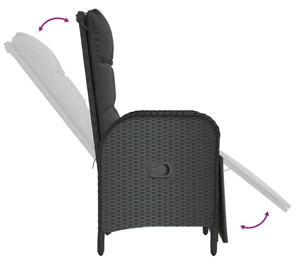 3 részes fekete polyrattan kerti étkezőgarnitúra párnákkal