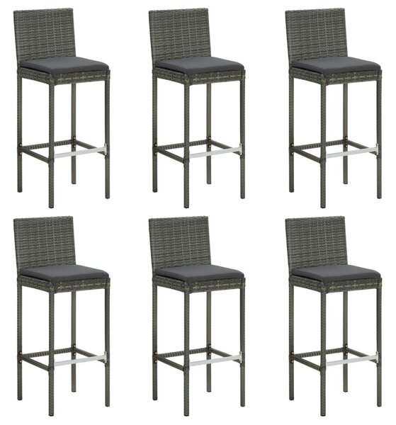 6 db szürke polyrattan bárszék párnákkal