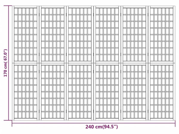 6 paneles fekete japán stílusú összecsukható paraván 240x170 cm