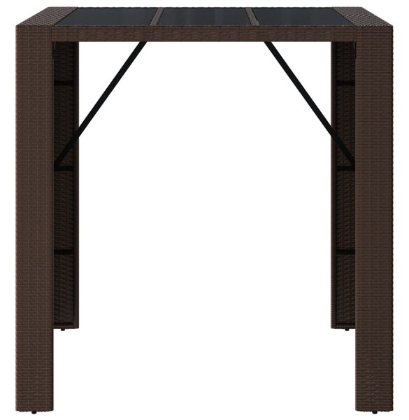 Barna polyrattan kerti asztal üveglappal 105 x 80 x 110 cm