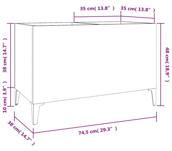 Betonszürke szerelt fa hanglemezszekrény 74,5x38x48 cm