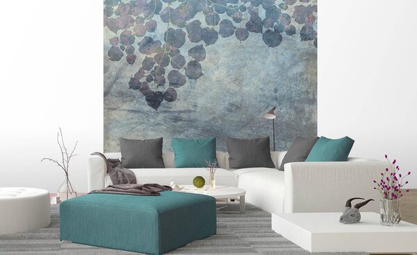 Nem szőtt fotótapéta absztrakt kék levelek 225 x 250 cm