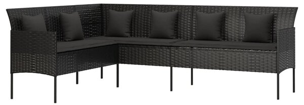 6 részes fekete polyrattan kerti étkezőgarnitúra párnákkal