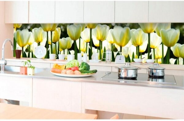 Konyhai fotótapéta - fehér tulipán 350 x 60 cm