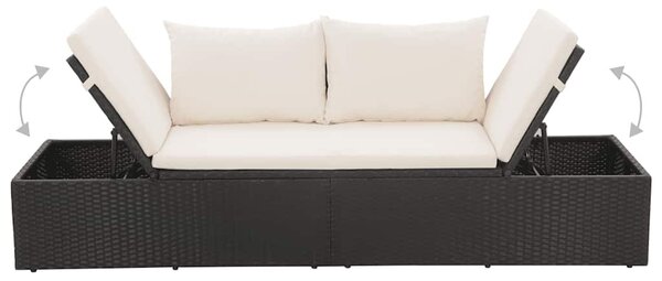 Fekete polyrattan kerti ágy 195 x 60 cm