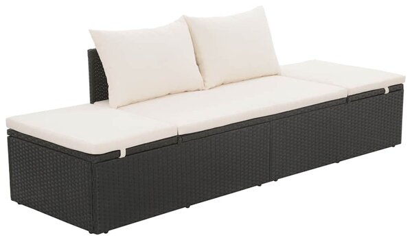 Fekete polyrattan kerti ágy 195 x 60 cm