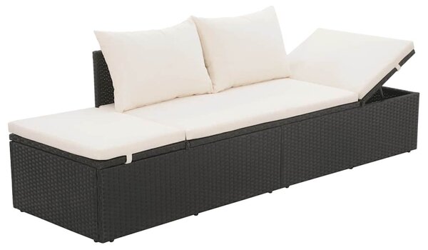 Fekete polyrattan kerti ágy 195 x 60 cm