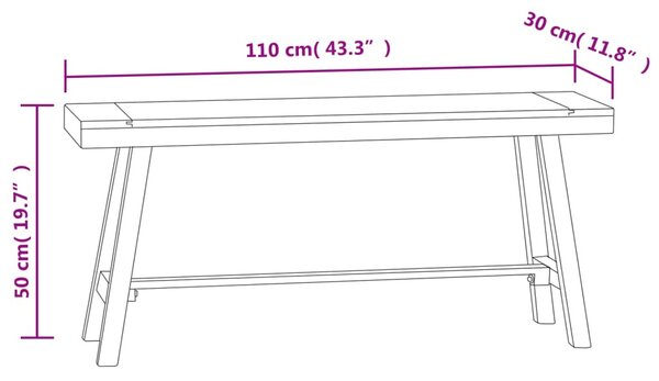 VidaXL tömör tíkfa pad 110 cm
