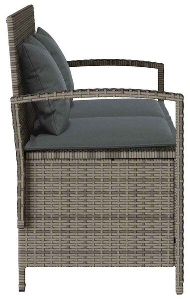 Szürke polyrattan kerti tárolópad párnával