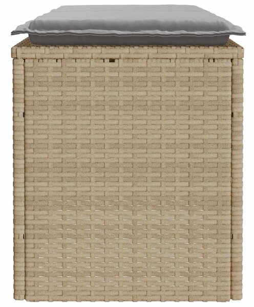 Bézs polyrattan kerti pad párnával 110x40x44 cm