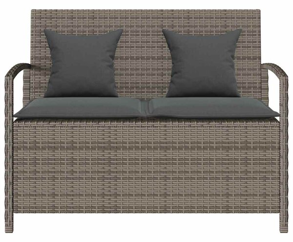 Szürke polyrattan kerti tárolópad párnával