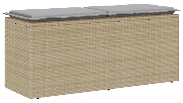 Bézs polyrattan kerti pad párnával 110x40x44 cm