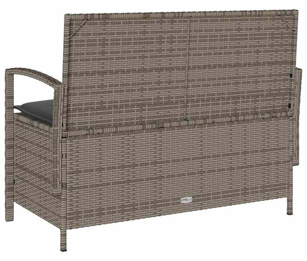 Szürke polyrattan kerti tárolópad párnával